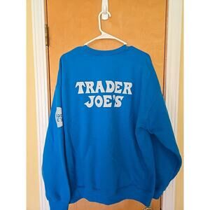 Trader Joes Hoodie Sweatshirt XL Men's Adult Blue Pullover Logo Outdoor Employee